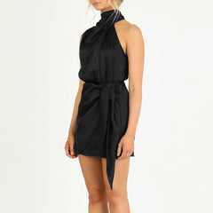 Elegant Halter Neck Dress Sleeveless Waist-tied Short Dresses For Evening Party Clothing Women