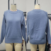 Milk Blue Bedford Cord Sweater Round-collar Long-sleeve Knitwear Casual Clothing Knit Top Outerwear