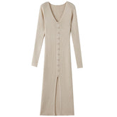 Slim Fit Slit Slimming Elegant Single-breasted Knitted Sheath Dress
