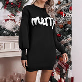 Knitted Round Neck Lantern Sleeve Pullover Sheath Dress