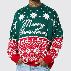 Men's Knitted Jacquard Loose Round Neck Pullover Sweater For And And Christmas