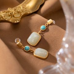 Square Hetian Jade Ear Studs Women