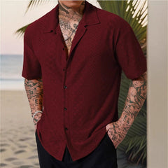 Mens Versatile Hollow-Out Jacquard Casual Shirt