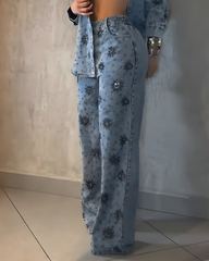 Floral Beaded Sparkling Straight Leg Jeans