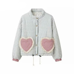 Anica Plaid Heart Patchwork Parkas Quilted Jacket