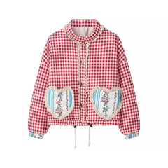 Anica Plaid Heart Patchwork Parkas Quilted Jacket