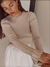 Basic Crew Neck Long Sleeve Ribbed Tops
