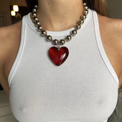 Big Resin Heart Pendant Choker Necklaces