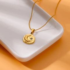 Blue CZ Star Moon Pendant Necklace