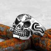 Unisex Cigar-Smoking Skull-Motif Punk Ring
