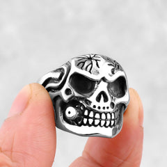 Unisex Cigar-Smoking Skull-Motif Punk Ring