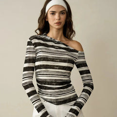 Colette One-Shoulder Stripe Knit Top
