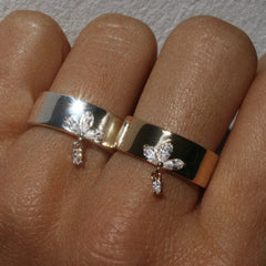 Crystal Leave Zirconia Sterling Silver Band Rings