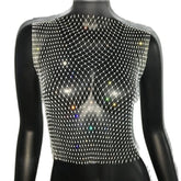 Crystal Rhinestone-Detail Mesh Top - 8 Colors