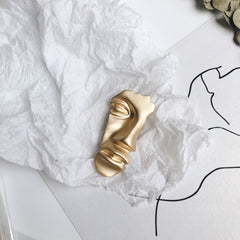 Face Abstract Gold Metal Brooch