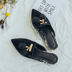 Fur Tassel Suede Mules - Black 36/US 6