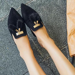 Fur Tassel Suede Mules - Black 36/US 6