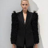 Giola Tulle Ruffle Sleeve Blazer