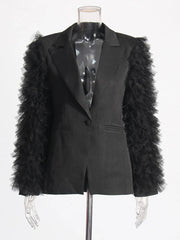 Giola Tulle Ruffle Sleeve Blazer
