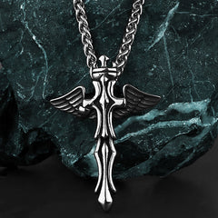 Goth Angel Wings Cross-Motif Necklace