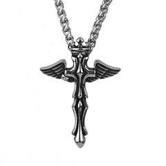 Goth Angel Wings Cross-Motif Necklace