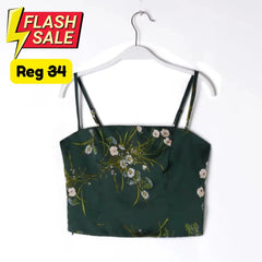 Green Floral Chinoise Satin Camisole Top / Size M - SALE