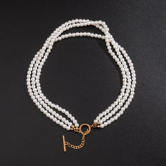 Knotted Multi-Layer Pearl Choker Necklace