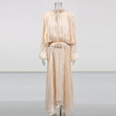 Heran Pleated Tie-Waist Chiffon Dress