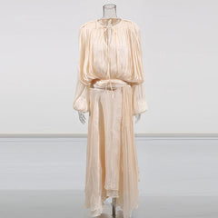 Heran Pleated Tie-Waist Chiffon Dress