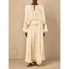 Heran Pleated Tie-Waist Chiffon Dress