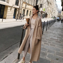 Herringbone Wool Knit Maxi Cardigan Coat - SIZE S -SALE