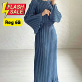 Hollis Pleated Ruffle Sleeves Maxi Dress - BLUE/ L - SALE