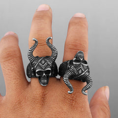 Horned Skeleton-Design Ring