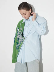 Jordana Asymmetric Knit–Shirt Hybrid Top