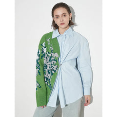 Jordana Asymmetric Knit–Shirt Hybrid Top