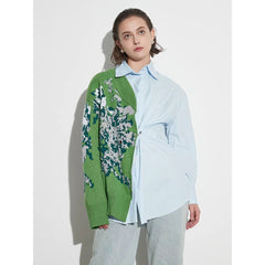 Jordana Asymmetric Knit–Shirt Hybrid Top