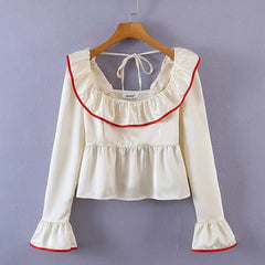 Lani Babydoll Ruffle Blouse / Beige S, L - SALE