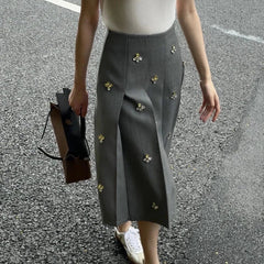 Leslie Crystal Embellished Pleated Midi Skirts