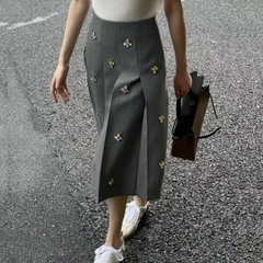 Leslie Crystal Embellished Pleated Midi Skirts
