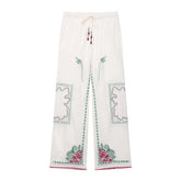 Lilian Vintage Embroidery Drawstring Pants