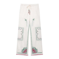 Lilian Vintage Embroidery Drawstring Pants