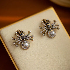 Lilith Vintage Pearl Spider Stud Earrings