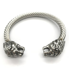 Lion Heads Steel Wire Rope Cuff Bracelet