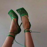 Lulu Square Toe Mesh Lace-Up Sandals - 4 Colors