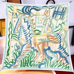 Luxe Graffiti Horse Print Square Silk Scarves