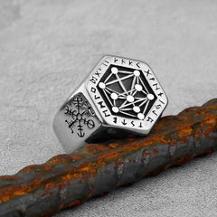 Nordic Pattern Rune Hexagon Ring