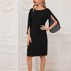 Irregular Sleeves Solid Color Chiffon Dress