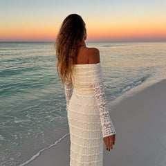 Amazon Elegant Socialite Style Elegant Off-Shoulder Lace Dress
