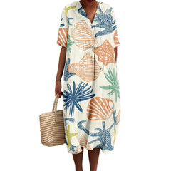Printed Loose Short-sleeve One-piece Dress For Women