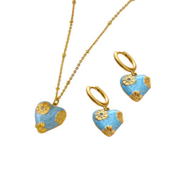 French Exquisite Blue Dripping Enamel Flower Love Necklace For Women